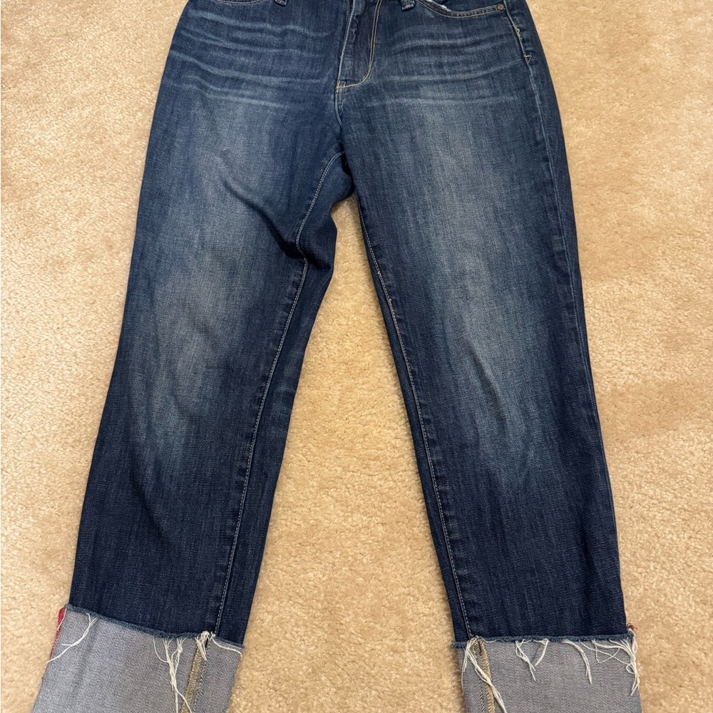 Sam Edelman Dark Blue straight Cropped Jeans, high rise 27 size , cuffed hem